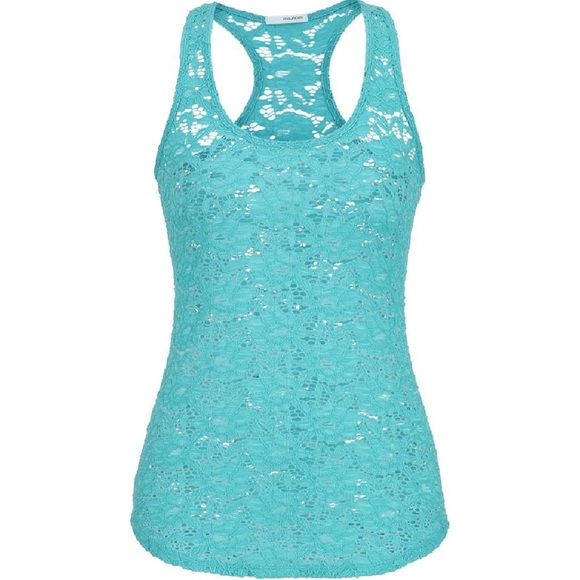 🔥 3/$20  Maurice’s aqua turquoise stretch lace racerback tank top sz Lg - Picture 2 of 7